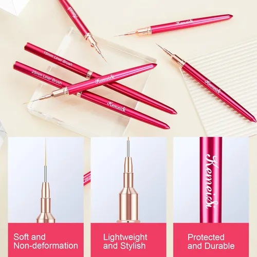 Vista 3 de KEMEISI 6 pinceles para arte de uñas, pincel de rayas para pintura de esmalte de gel, pincel de detalle fino, diseño de arte de dibujo fino