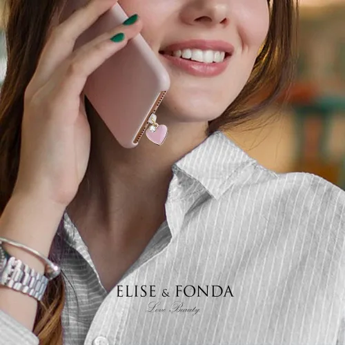 Vista 6 de ELISE & FONDA CP143 Puerto de carga USB anti polvo enchufe pequeño corazón rosa amor colgante encanto teléfono para iPhone 11/XS MAX/XR/X/8