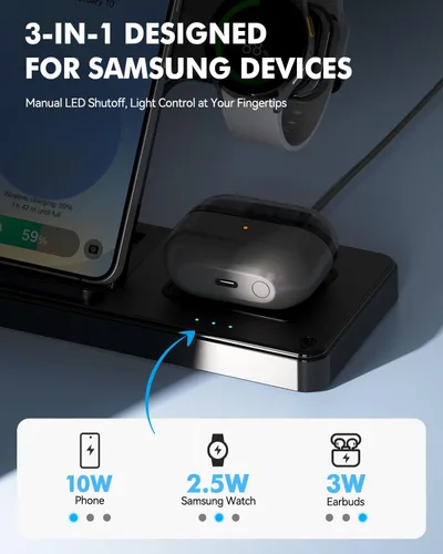 Vista 10 de Estación de carga 3 en 1 para Samsung, soporte de cargador inalámbrico