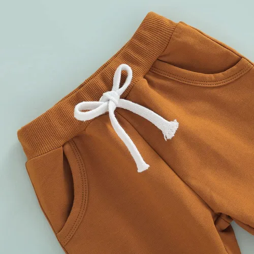 Vista 5 de Conjunto de pantalones para bebés y niños, sudadera con capucha, con bolsillo, cintura elástica, 2 piezas, traje de otoño e invierno