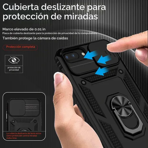 Vista 4 de Funda para iPhone 8 Plus, para iPhone 7/6 Plus, con cubierta deslizante para cámara + protector de pantalla HD, soporte de anillo giratorio de grado