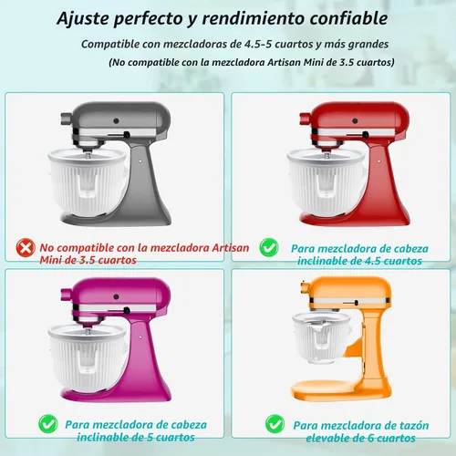 Vista 5 de Accesorio para máquina de helados para batidora de pie KitchenAid, tazón para helados compatible con batidoras de pie de 4.5 cuartos de galón y más