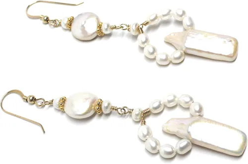 Vista 3 de Cultured Freshwater Pearl Rectangle Statement Earrings Sterling Silver or Gold-Filled