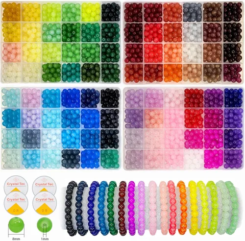 Vista 8 de 1200 PIEZAS 8mm Cuentas de Vidrio para Hacer Joyas, Kit de 24 Colores de Cuentas de Cristal para Pulseras, 2 Cajas de Cuentas Redondas Adecuadas