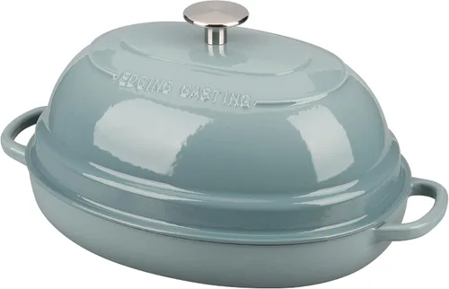 Vista 8 de EDGING CASTING Olla ovalada esmaltada de hierro fundido holandés con tapa, horno holandés de pan para hornear pan de masa madre, pan holandés, horno