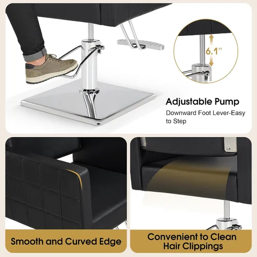 Vista 5 de Silla BarberPub para estilista de salón, silla de peluquería hidráulica, altura ajustable, cuero PVC, giro de 360 grados, barbería, salón en casa