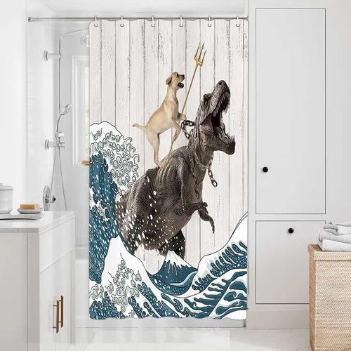Vista 12 de Boziqr Divertidas cortinas de ducha para baño, bonita cortina de baño de elefante, luna, bosque, decoración rústica de granja, tela de poliéster