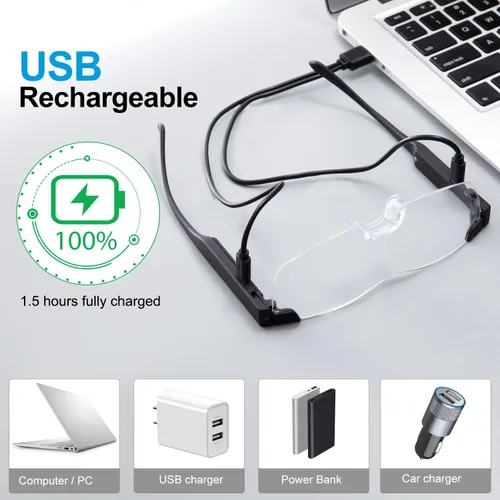 Vista 3 de SKYWAY Lupa con luz, 160% luz LED, recargable con lupa para leer pasatiempos y trabajo cerrado, manos libres