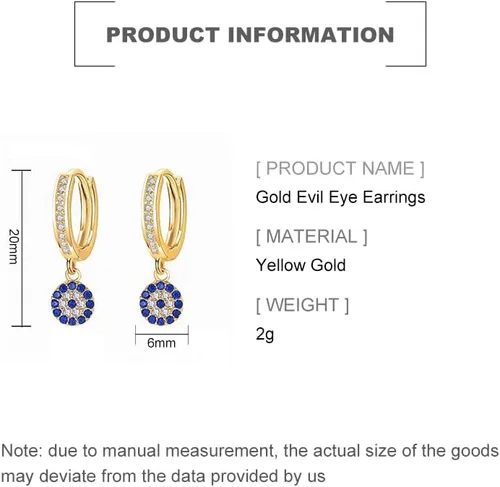 Vista 2 de Aretes de aro de moissanita de oro de 14 quilates para mujer, delicados aretes de gota de cristal azul con ojo de diablo, regalo de joyería