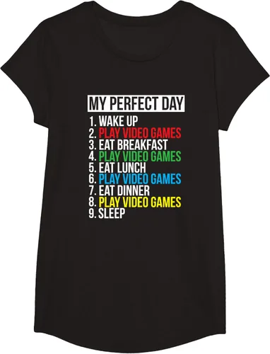 Vista 4 de My Perfect Day" - Camiseta negra de ajuste clásico, cuello redondo, manga corta, poliéster y algodón, Negro