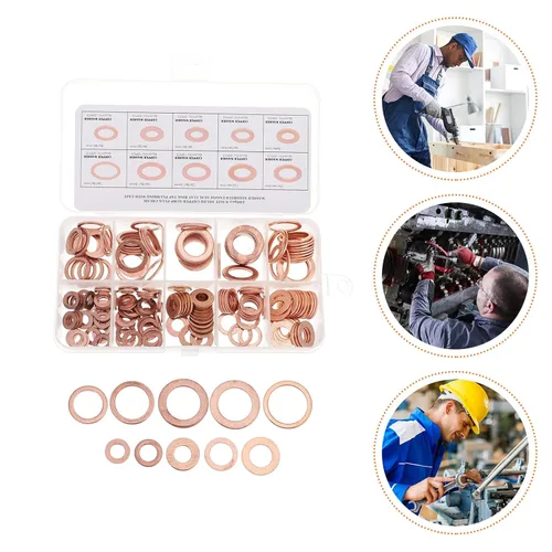 Vista 8 de 200pcs Copper Sealing Washer Flat Gasket Set Flat Copper Washers Assortment Kit with Storage Box for Industrial and Automotive Use