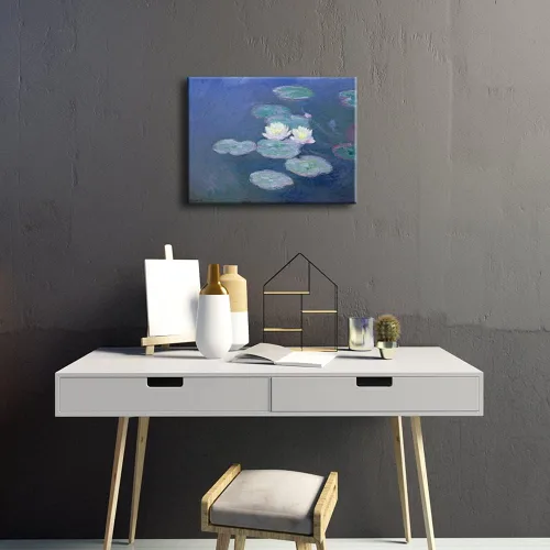 Vista 4 de Wieco Art Lienzos de nenúfares - Arte de pared de Claude Monet famosas pinturas al óleo florales de reproducción estirada y enmarcada con imágenes