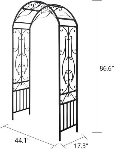 Vista 3 de Arco de jardín para exteriores, 86.6 pulgadas de alto x 44.1 pulgadas de ancho, enrejado de metal, plantas trepadoras para bodas, fiestas de césped