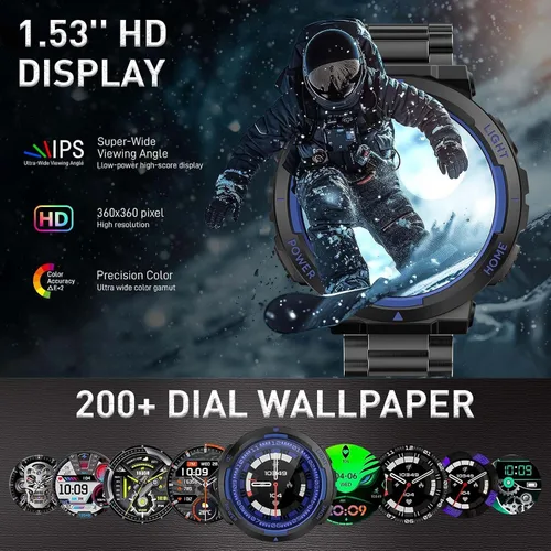 Vista 4 de Relojes inteligentes militares para hombre (respuesta/hacer llamadas) con linterna LED 3ATM resistente al agua reloj inteligente con más de 100