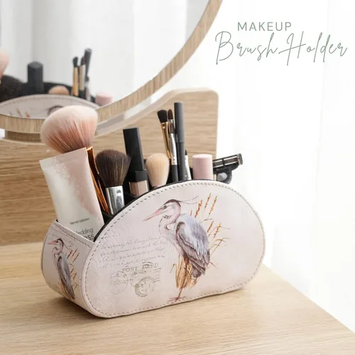 Vista 4 de Organizador de mesa de piel sintética con 5 compartimentos para cosméticos, suministros de oficina, regalos para hombres, novio, marido, garza retro