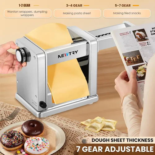 Vista 3 de NEWTRY Máquina eléctrica para hacer pasta familiar, máquina para hacer fideos, rodillo de masa, cortador de prensa con 3 accesorios de cuchilla