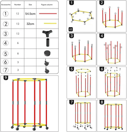 Vista 7 de Perchero con ruedas, perchero hexagonal con ruedas para colgar ropa, tendedero de ropa, almacenamiento de ropa para dormitorio, lavandería, balcón