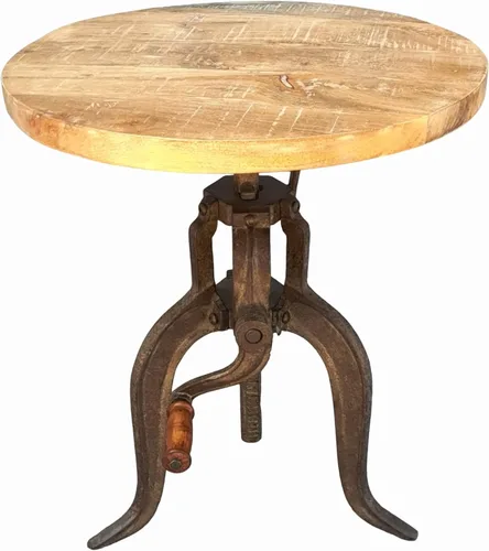 Vista 4 de NACH Mesa auxiliar de manivela ajustable Kai de madera de mango/hierro fundido, blanco antiguo, 18 "x 1.13" x 18-27", CC-1816AW