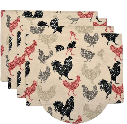Vista 10 de Rifton Red Rooster Charger-Center - Juego de dos manteles individuales redondos