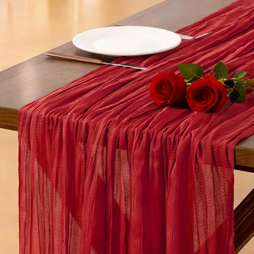 Vista 22 de Socomi - Camino de mesa de gasa, estilo bohemio y rústico, para primavera, Pascua, bodas, fiestas, baby showers y decoración, 120 pulgadas/10 pies