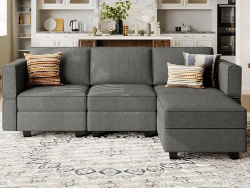 Vista 18 de Belffin Sofá seccional modular de tela en forma de U Sofá seccional doble diván Sofá otomano convertible con almacenamiento negro