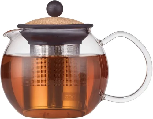 Vista 9 de Bodum Prensa de té de vidrio Assam de 34 oz con filtro de acero inoxidable, tapa de plástico negro