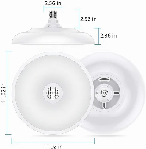 Vista 7 de Lámpara de techo impermeable mejorada con música LED con altavoz Bluetooth, certificado FCC UL1598, luz cambiante de color de 18 W con control