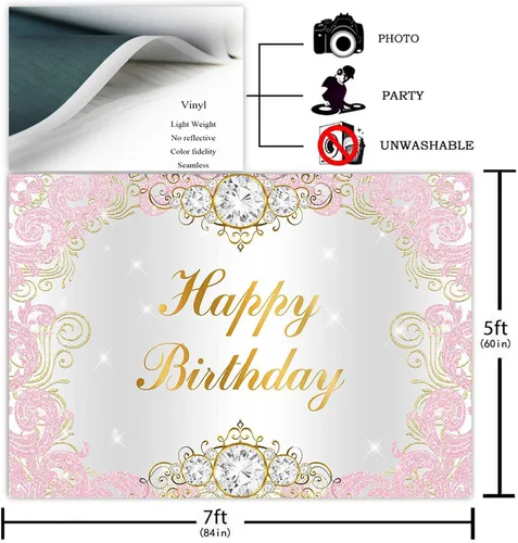 Vista 2 de Avezano Telón de fondo de fiesta de cumpleaños de princesa para niña, decoración de fiesta rosa y dorado, fondo de fotografía, fondo de fotografía