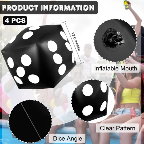 Vista 2 de 4 dados inflables gigantes de 12.6 pulgadas, juego divertido de dados inflables grandes para interiores y exteriores, césped, piscina, fiesta, Negro
