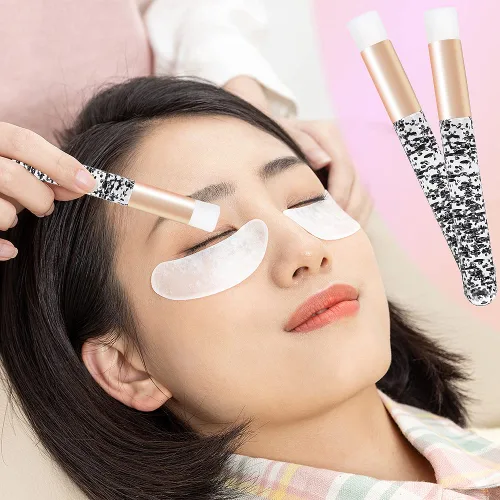 Vista 5 de 30 cepillos de champú para extensiones de pestañas de cristal con purpurina con contenedor, herramienta removedor de cepillos para puntos negros