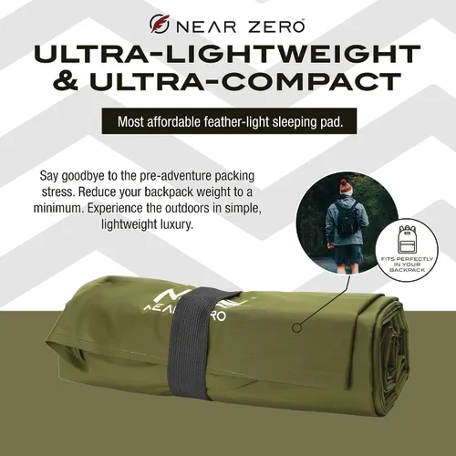 Vista 3 de NEAR ZERO Colchoneta inflable ultraligera – Almohadilla de aire compacta de 14.5 oz de 2 pulgadas de grosor, se infla rápidamente con 11