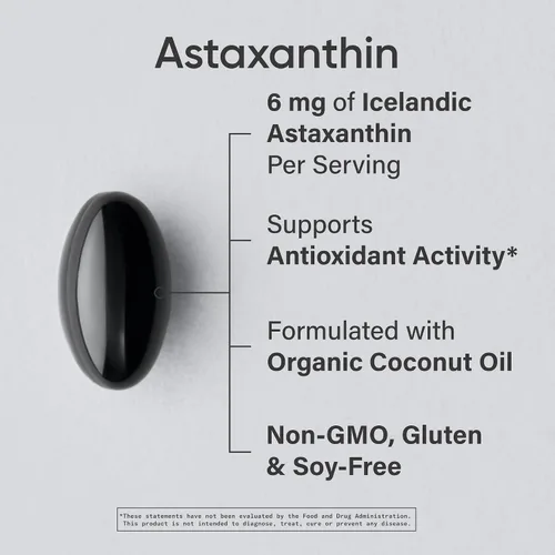 Vista 2 de Sports Research Suplemento de astaxantina de triple fuerza (6 mg) con aceite de coco orgánico para actividad antioxidante, apoyo a la salud