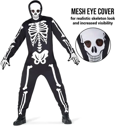 Vista 4 de Morph Disfraz de esqueleto para hombre, traje de esqueleto para adultos, disfraz de esqueleto para adultos, disfraz de esqueleto de Halloween