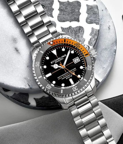 Vista 2 de Stuhrling Original Mens Swiss Automatic Stainless Steel Professional DEPTHMASTER Dive Watch 200 Meters Water Resistant Brushed and Beveled Bracelet
