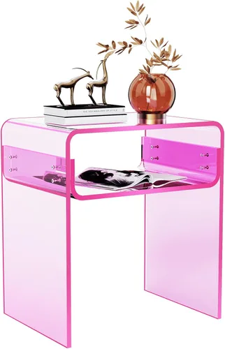 Vista 14 de Mesa auxiliar de acrílico transparente de 2 niveles Mesa de noche para sala de estar, dormitorio, decoración del hogar (Negro)