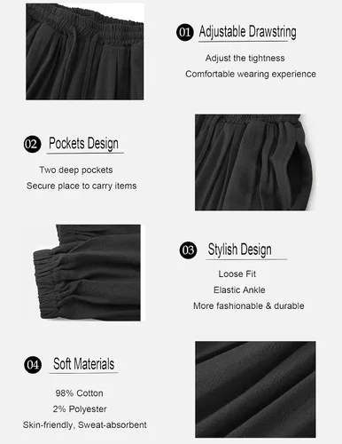 Vista 5 de COOFANDY Pantalones harén de algodón para hombre, casuales, holgados, de lino, hippie