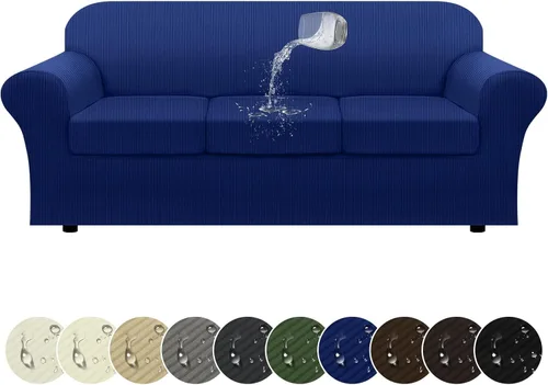 Vista 10 de Funda impermeable para silla con brazos, juego de 2 piezas, funda a rayas para 1 sofá separado con cojín en T, fundas de sillón de tela