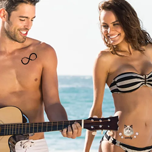 Vista 7 de Tatuajes personalizados temporales personalizados temporales con nombre, logotipo, foto facial para adultos, boda, cumpleaños, San Valentín