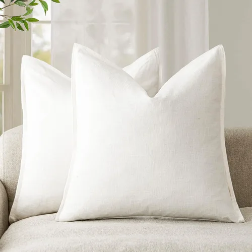 Vista 61 de Foindtower Juego de 2, Fundas Decorativas de Almohada de Lino Sólido Suaves Fundas de Cojín Europeo de Acento Estilo Granja Neutral para Silla Sofá