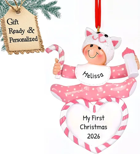 Vista 9 de Adornos personalizados para la primera Navidad del bebé 2024 – Adornos de Navidad personalizados para bebé recién nacido, adorno de primera Navidad
