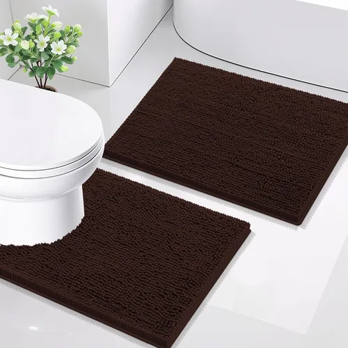 Vista 125 de Juego de alfombras de baño Smiry de 2 piezas, suave alfombra absorbente de chenilla y juego de alfombra en forma de U para inodoro, alfombra de baño