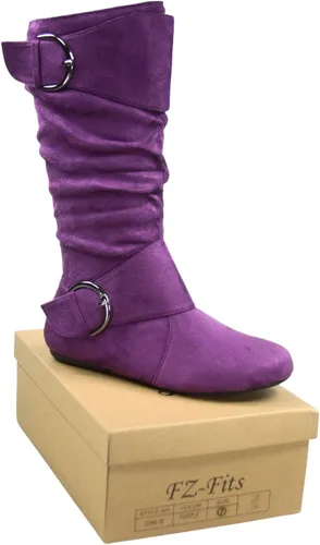 Vista 4 de Botas de mujer con hebilla lateral, cierre de cremallera, puntera redonda, planas, con tacón bajo, de media pantorrilla