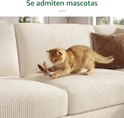 Vista 5 de HONBAY Sofá modular de pana con almacenamiento en forma de L para sala de estar, sofá seccional de 6 plazas, color beige