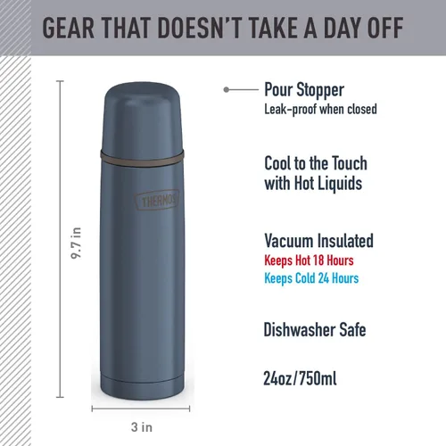 Vista 2 de Thermos Botella compacta de acero inoxidable con aislamiento al vacío de 25 onzas, pizarra