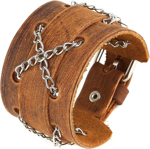 Vista 5 de HZMAN Pulseras de cuero marrón Pulsera de cuero para hombre Pulsera ajustable Pulsera de regalo de joyería