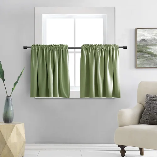 Vista 12 de DONREN Cortinas Cenefas de 20 pulgadas de largo - 2 paneles opacos aislantes térmicos pequeñas cenefas de cortina para baño con bolsillo para barra