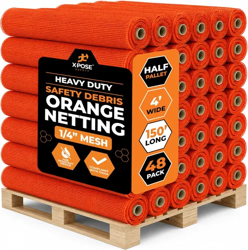 Vista 46 de Red de seguridad para construcción Xpose 8.5' x 150', 1/4" Mesh Scaffold Safety Net, Temporary Material Roll, Visibility Fence, Heavy-Duty Fire