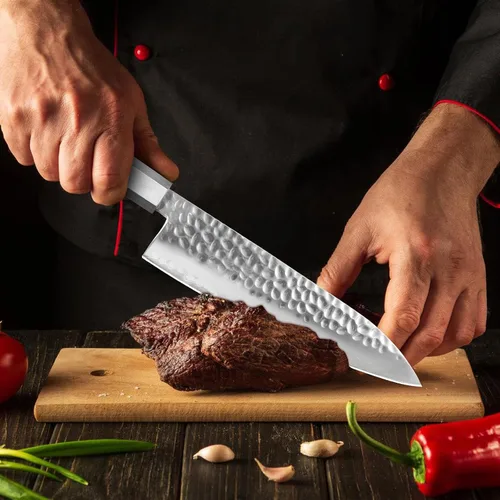 Vista 7 de Cuchillo de chef japonés de 8 pulgadas, cuchillo de chef profesional ultra afilado, cuchillo de cocina japonés de 9 capas VG-10 revestido, cuchillo