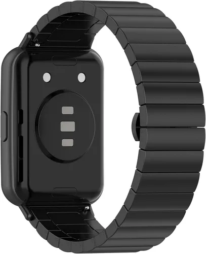Vista 3 de FitTurn Correas compatibles con Huawei Watch Fit 2 Smartwatch de acero inoxidable sólido correa de eslabones de metal ajustable accesorios para Negro