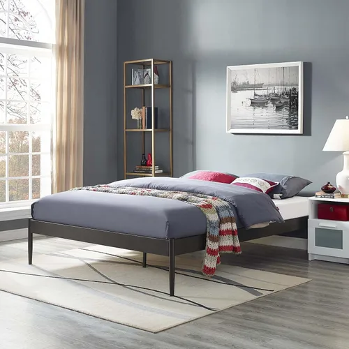 Vista 2 de Modway Elsie - Base de cama de metal con soporte de tablillas, tamaño King, color marrón